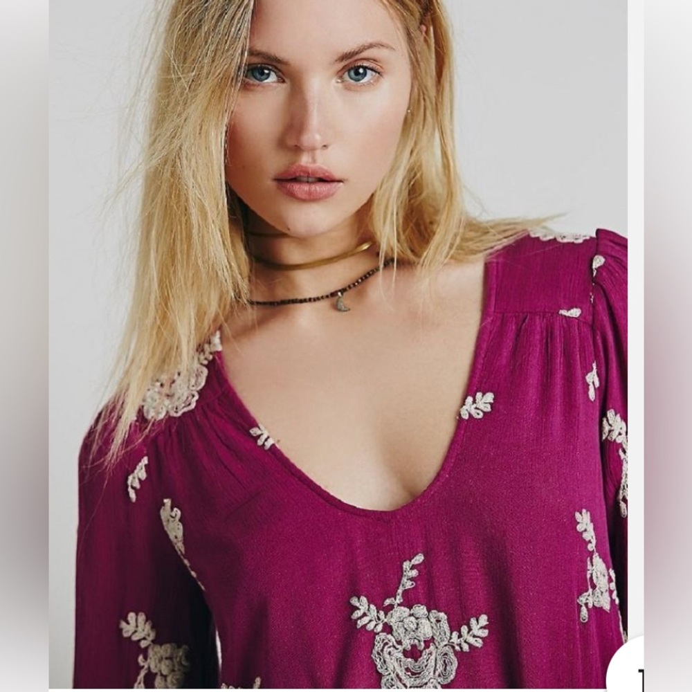 FREE PEOPLE Peasant-Sleeve Embroidered Shift Dress size small - Picture 6 of 12